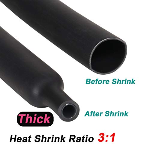 1.5 inch (Diameter) 3:1 Waterproof Heat Shrink Tubing Kit, Large Marine Dual Wall Adhesive Shrinkable Wire Wrap Tube, Insulation Sealing Wear-Resistant Cable Protector by YUKSY (4ft, Black)