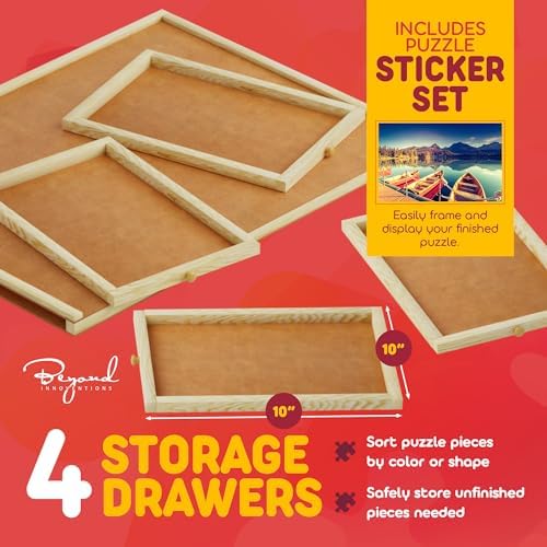 1000 Piece Wooden Jigsaw Puzzle Board - 4 Drawers, Rotating Puzzle Table | 30” X 22” Jigsaw Puzzle Table | Puzzle Cover Included - Portable Puzzle Tables for Adults and Kids by Beyond Innoventions