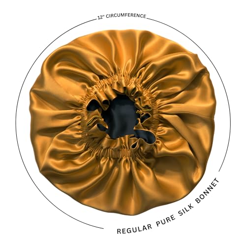 100% Pure Silk Bonnet for Sleeping Women - Reversible Mulberry Silk Hair Wrap - Satin Sleep Bonnet for Black Women - Silk Bonnet Satin Head Wrap for Sleeping - Made in USA (Amber Yellow and Black)