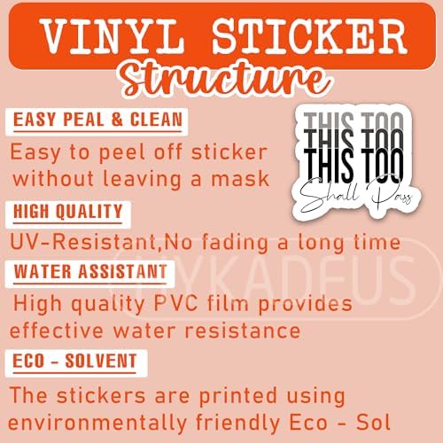 (3Pcs) This Too Shall Pass Sticker, Mental Health, Inspired Sticker, Inspirational Motivational Gifts, Waterproof Vinyl Decal for Water Bottles, Laptops, Phones, Tumblers, Size 3 x 2.8 Inch