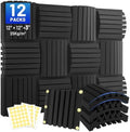 12 Pack Curved Acoustic Foam Panels 3" x 12" x 12" Sound Proof Foam Panels Soundproofing Noise Cancelling Wedge Panels for Home Office Recoding Studio with 90PCS Double-Side Adhesive