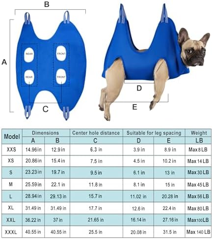 10 in 1 Dog Pet Grooming Hammock Harness with Nail Clippers/Trimmer, Nail File,Dog Nail Hammock, Dog Grooming Sling for Nail Trimming/Clipping (XXXL/Under 130lb, Blue)