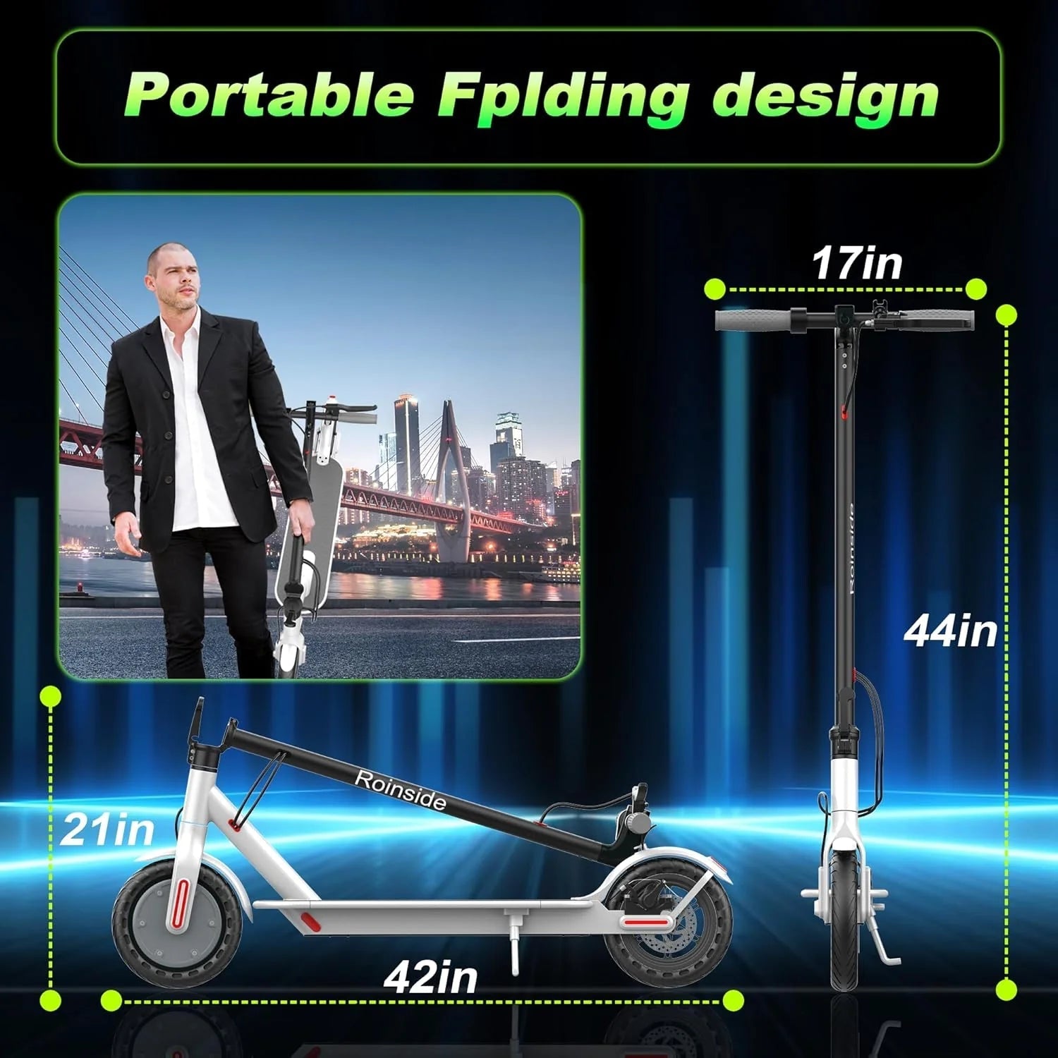 Electric Scooter - 8.5" Solid Tires, 350W Motor, Up to 19 MPH and 21-23 Miles Long-Range Portable Foldable Commuting Scooter for Adults with Double Braking System and App