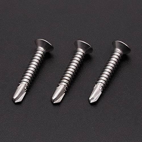 #14 x 1-1/4" (50 Pack) Stainless Steel Flat Head Self Tapping Screws Phillips Head Self Drilling Screws Sheet Metal Screws, 410 Stainless Steel