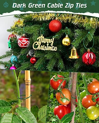 12 Inch 4.8mm Green Zip Ties, 55 Lbs PA66 Heavy Duty Plastic Wire Ties, Premium Self-locking Nylon Cable Ties Decoration Tie Wraps for Christmas Tree Oudoor Infoor Gardening Fence Grid Wall, 100 Pcs
