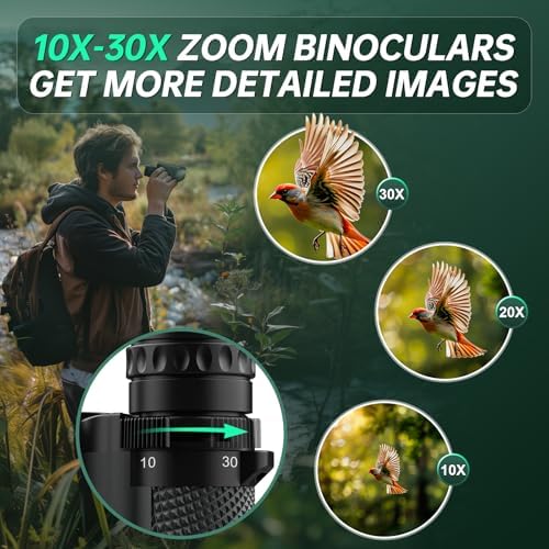 10-30x25 Small Compact Binoculars for Adults - WOZEL High Powered Zoom Binoculars for Bird Watching Hunting Hiking Travel Sports - Lightweight Binoculars with Large & Bright Field of View for Kids