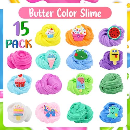 15 Pack Scented Butter Slime Set for Kids, Cloud Slime Fluffy Slime, Ice Cream Cake Kids Slime Pack, DIY Mini Slime Party Favors Toys for Toddler Boys Girls 3-12, Non Sticky Premade Butter Slime Bulk