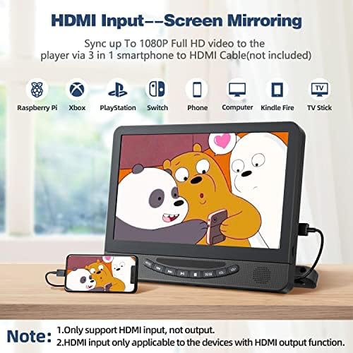 12" Dual Portable DVD Player for Car with 1080P HDMI Input, FELEMAN Car DVD Player Dual Screen Play A Same or Two Different Movies, 5 Hours Rechargeable Battery, Support USB, AV in, Lsat Memory