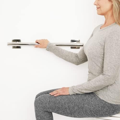 12-inch Coronado Designer Straight Bathroom Shower Grab Bar with Decorative Square Flanges, Polished