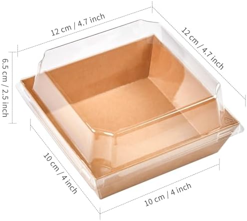 100 Pack Paper Charcuterie Boxes with Clear Lids, 4 Inches Brown Cookie Boxes Dessert Boxes Disposable Oil-Proof Food Containers for Sandwich, Cake Slice, Cupcake, Chocolate Covered Strawberry