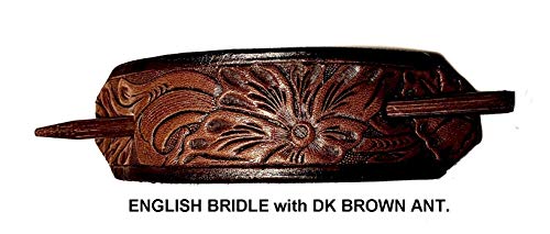 1 LARGE LEATHER HAIR BARRETTE WITH STICK…. CLIPPED CORNER DESIGN PONYTAIL HOLDER…... WESTERN FLOWER PATTERN HAIR CLIP CHOICE OF 5 OUTSTANDING COLORS