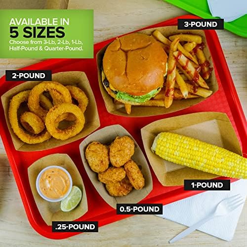 100 Pack 2-Lb Brown Kraft Paper Food Trays, Heavy-Duty Paper Food Boat, Disposable Serving Trays for Party Snacks, Hot Dog, Picnic, Taco Bar, Seafood, Nachos Plates, BBQ, carnival, birthday party