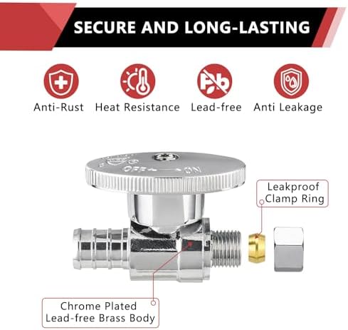(Pack of 4) EFIELD 1/4 Turn Straight Stop Valve 3/8" OD Compression X 1/2" Barb Crimp Pex Chrome Plated Brass,