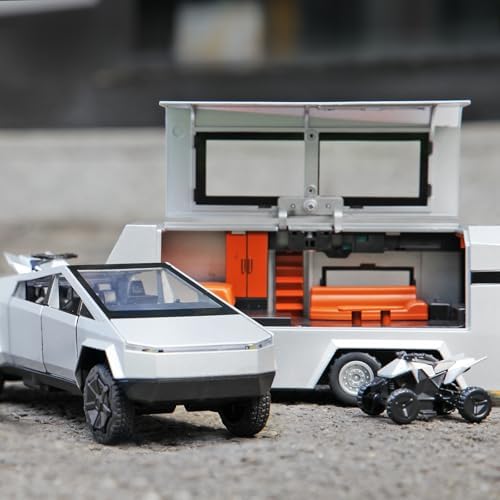 1/32 Cybertruck Toy Car Metal Model for Kid, Alloy Diecast Pickup Trailer RV Model Kit, Toy Truck with Sound and Light, Off-Road Vehicle Collection for Boy Girl Toddler Birthday