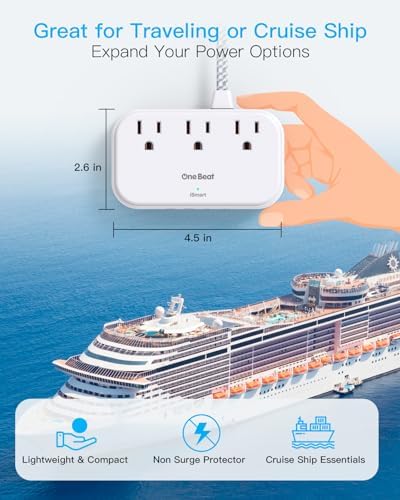 1 Pack Cruise Essentials, 5 Ft Flat Extension Cord, 3 Outlets 4 USB Ports(2 USB C) Flat Plug Power Strip, USB Charging Station with Non Surge Protector for Cruise Ship, Travel, Dorm Room Essentials