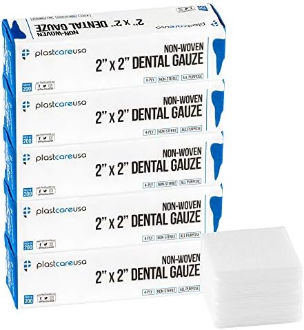 1000 Count Gauze Pads 2x2 - Soft 4-Ply Non Woven Gauze Sponges - Non Sterile Dental Gauze & Esthetic Wipes - All Purpose Medical Gauze Squares for First Aid, Surgical, Wound Dressing (5 Packs of 200)