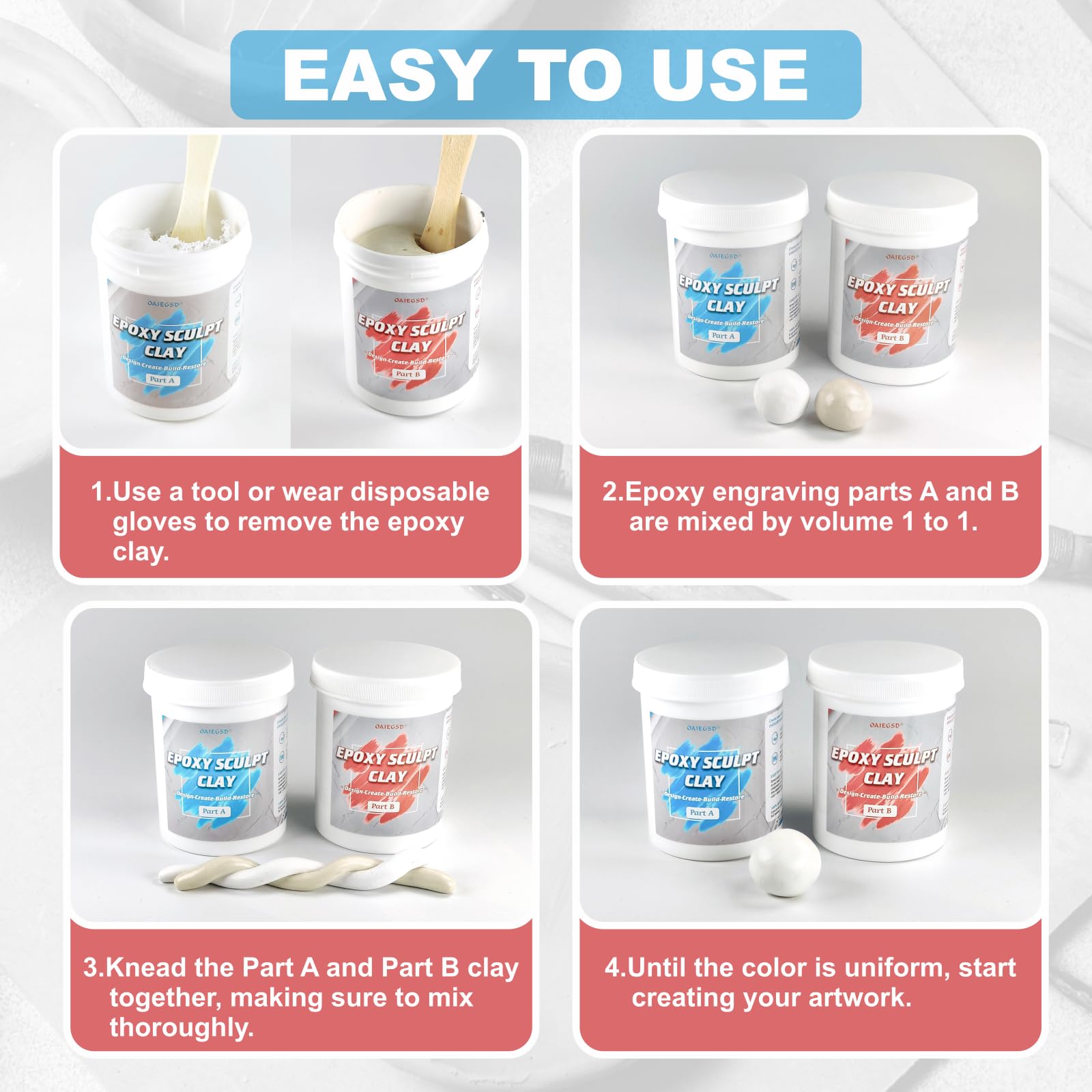 1 Pound Natural Epoxy Putty Sculpt Clay, 2 Part (A & B) Modeling Compound for Sculpting, Modeling, Building, Repairing, Self-Hardening Epoxy Clay Easily Repairs Metal, Wood, Tile, Ceramics, Plastic
