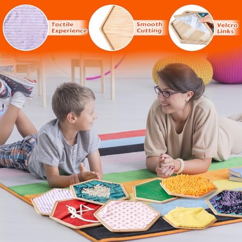 13 Pcs Sensory Wall Panel for Kids | Sensory Wall Sequin Flip Fabric for Kids with 6 Pcs Replaceable Textured Sensory Mats|Sensory Tiles for Wall and Floor-Sensory Room Must Haves