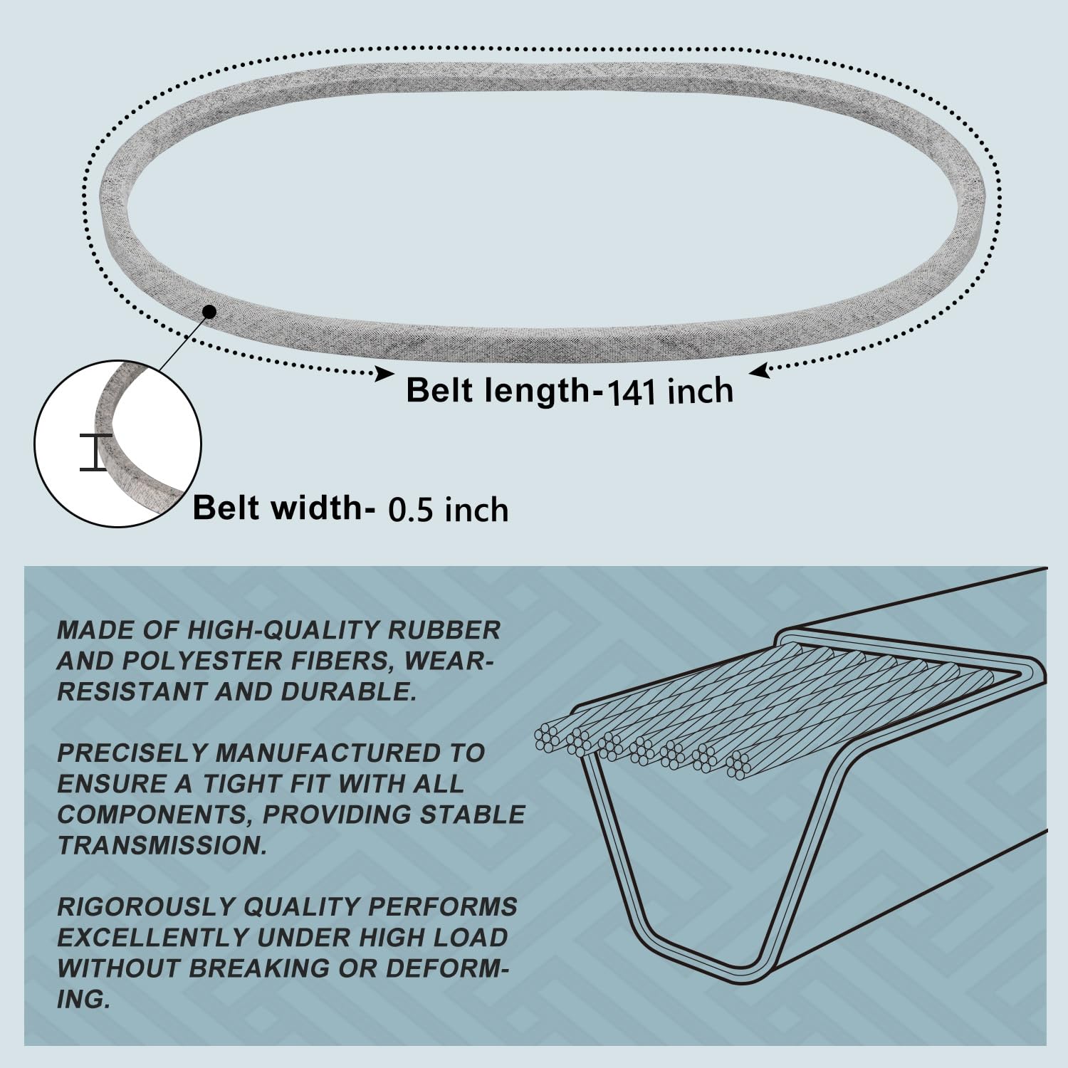 1/2 x 141 Mower Deck Belt GX21833/GX20571, Kevlar Cord Belt for John Deere D140 D150 D160 L120 L130 L145 L155 LA130 LA140 LA145 LA165,S140, S160, S170 S140 Z255 with 48 inch Deck (GX21833)