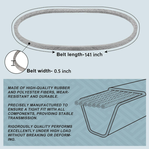 1/2 x 141 Mower Deck Belt GX21833/GX20571, Kevlar Cord Belt for John Deere D140 D150 D160 L120 L130 L145 L155 LA130 LA140 LA145 LA165,S140, S160, S170 S140 Z255 with 48 inch Deck (GX21833)