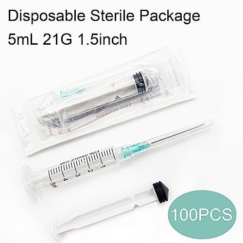 100 Pack 5mL Syringe with 21Ga 1.5inch, Scientific Labs, Measurement, Individually Wrapped