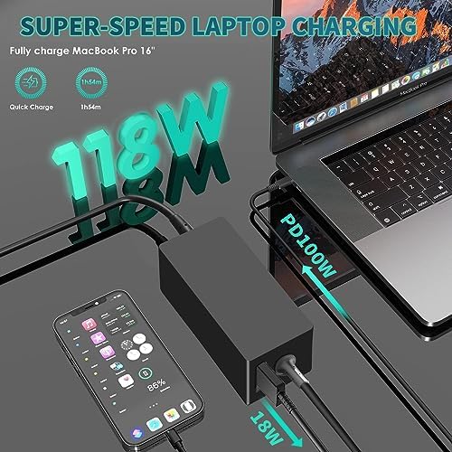 100W USB C Laptop Car Charger for Dell Latitude/Dell XPS, Lenovo Thinkpad/Yoga/IdeaPad, MacBook Pro/Air, HP Spectre/Elitebook, LG Gram, Samsung Acer Asus Chromebook Charger