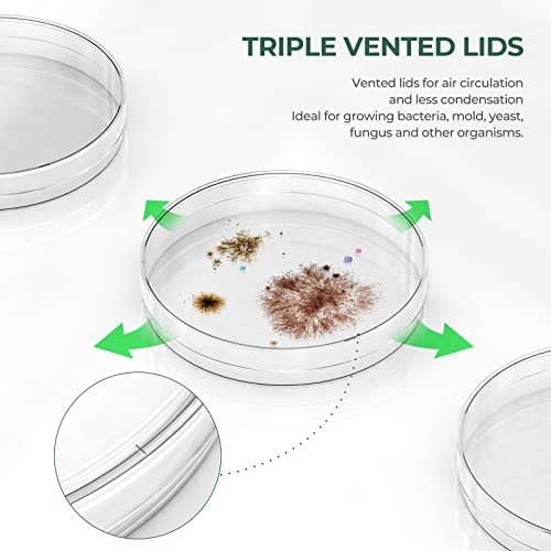 100 Packs Sterile Thick Plastic Petri Dishes with Lid, Vabiooth 100mm Dia x 15mm Deep Clear 3 Vents Petri Dish for Lab Science Experiment