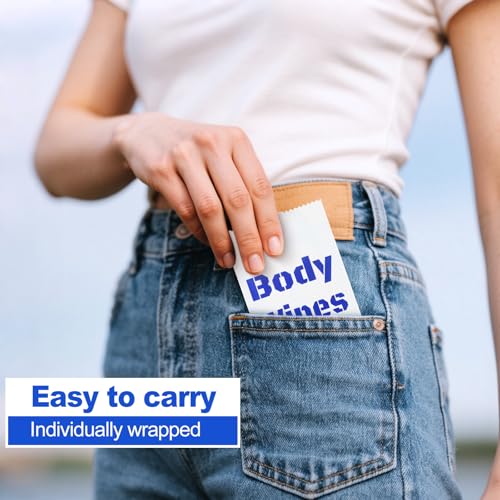 100Pcs Disposable Body Wipes, 7.8 x 9.8 inch Individually Wrapped Bath Wipes for Women Men in Bulk, No Rinse-Free Large Body Bath Shower Wipes for Home Travel Hotel Outdoors Camping After Gym (Blue)