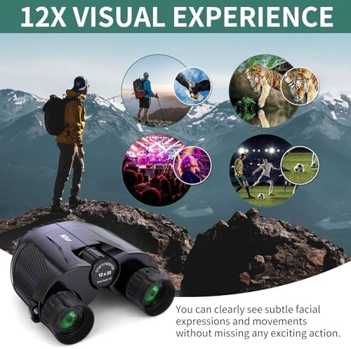 12X25 Compact Binoculars for Adults,High Powered Binoculars with Clear Low Light Vision,Waterproof Small Binocular for Bird Watching,Hunting, Travel, and Sport Games (Black)
