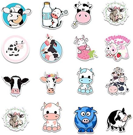 100 PCS Cow Stickers Waterproof PVC Vinyl Animal Decorative for Water Bottle Stickers Waterproof Vinyl Hydroflask Phone Skateboard Laptop Notebooks Stickers Gift to Friends Famils (Cow)