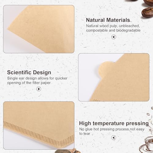 (Prudiut) 360 Count #4 Cone Coffee Filters 8-12 Cups, Disposable Natural Coffee Filters 4 Cone Paper Unbleached 4 Filters Paper Compatible with Ninja, Drip and Pour Over Coffee Maker