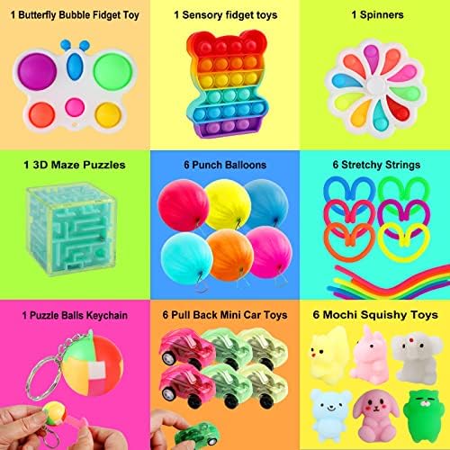 100 pcs Fidget Toys Pack, Party Favors For Kids 8-12 Mini Autism Sensory Toy Goodie Bag Pinata Stuffers Treasure Box School Prizes Birthday Party Supplies Halloween Treat Xmas Gifts For Boys Girls 4-8