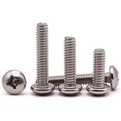 #10-24 x 1-1/4" inch (50 pcs) Phillips Pan Head Machine Screw Bolt, 304 Stainless Steel 18-8 Rounded Head Screws, UNC Full Thread, Bright Finish