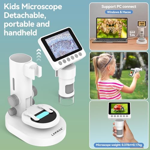 1000X Portable Microscope for Kids with 3.5-inch-Screen: 3-in-1 Digital Microscope with Stand, Kids Microscope Christmas/Birthday Gifts, Handheld Microscope Educational Science Kit, 32g SD Card