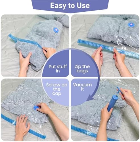 10 Pack Large Vacuum Storage Bags with Hand Pump, 80% Storage Space Saving, Sturdy Leak-Free Space Saver Vacuum Seal Bags for Clothing, Vacuum Compression Bags for Travel Lugggage