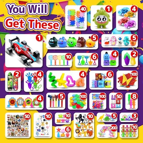 1000 PCS Party Favors for Kids, Bulk Fidget Toys,Goodie Bags Stuffers, Treasure Box Toy for Classroom Prizes, Birthday Gifts, Stocking Pinata Filler Stuffers
