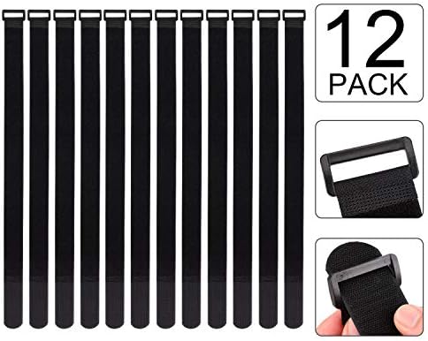 1.5 x 24 Inch Hook and Loop Cable Tie, 12 Pack Heavy Duty Adjustable Fastening Adhesive Cinch Strap with Plastic D-ring Buckle, Multi-Purpose Reusable Cord Organizer by Cacturism