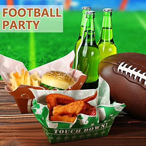 100 Pcs Football Party Decoration 1.1 lb 50 Football Paper Food Serving Trays with 50 Grease Resistant Liner Papers for Birthday Party Supplies Sport Game Event Favors