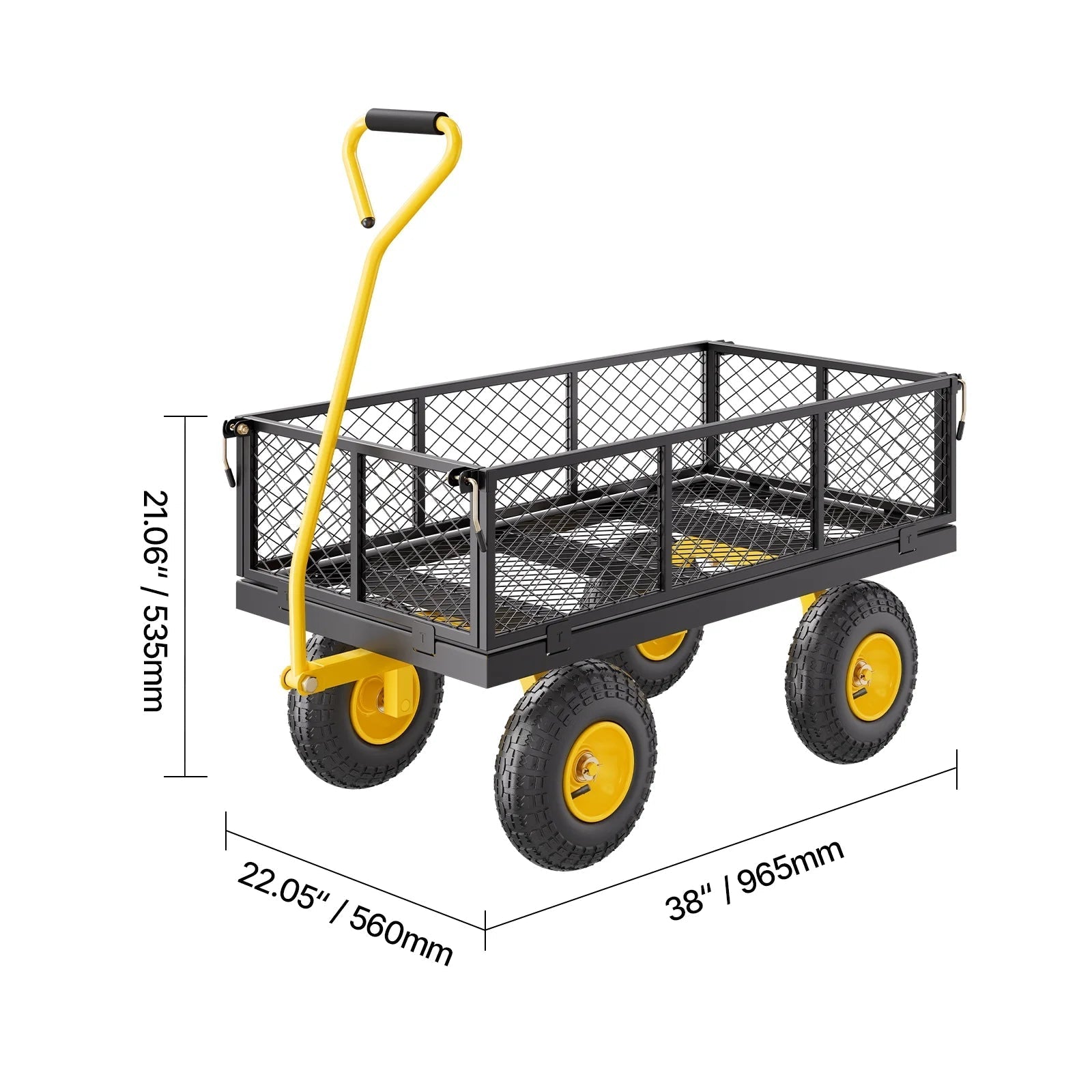 KFFKFF Mesh Steel Garden Cart 900 Lbs, 38 x 22 " Heavy Duty Utility Wagon Cart, Metal Garden Trolley with 10" Wheels, Removable Mesh Sides, 180 Swiveling Handle (Green)