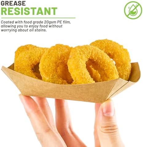 1/4 Lb Mini Paper Food Trays, 200 Pack Disposable Small Food Boats Bulk Brown Kraft Paper Serving Baskets for Individual Party Nachos Snacks Fries and Pet Food