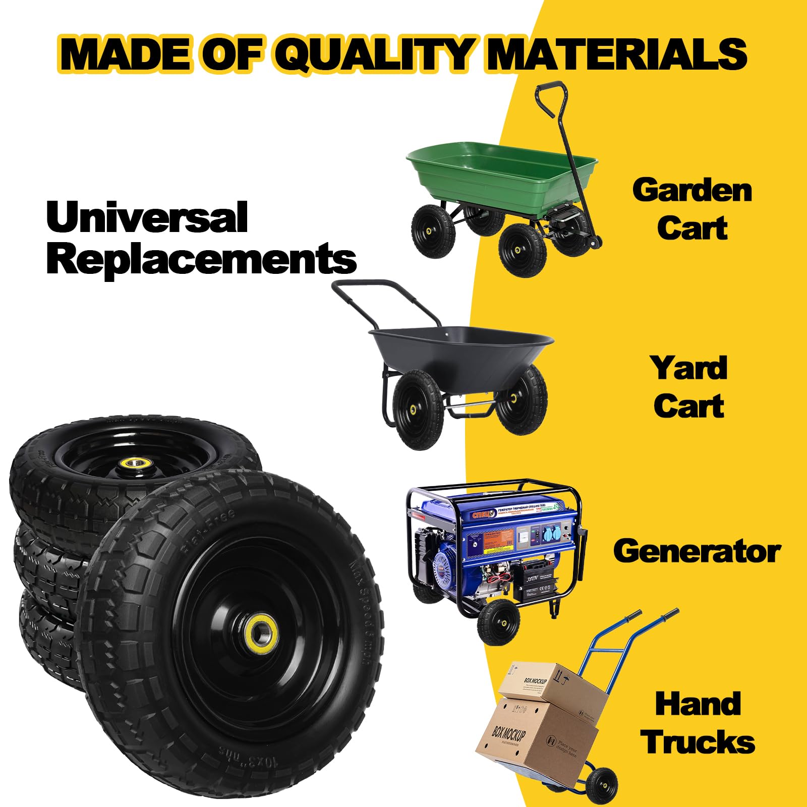 10 Inch Solid Rubber Tires, 4.10/3.50-4 Tire and Flat Free with 5/8" Bearings, 2.17" Offset Hub for GOR Garden Carts, Garden Wagon Carts, Trolleys, Hand Trucks and Utility Cart(2 Pack)
