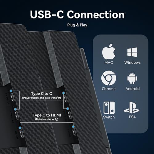 14'' 1080P Portable Dual Monitor Extender for Laptops - USB C and HDMI, Plug-Play for Dual Display on Mac and Windows, Fits 13''-17.3'' Laptops