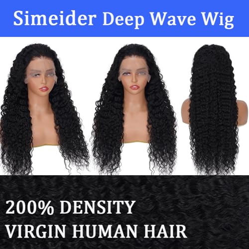 13x6 Deep Wave Lace Front Wigs Human Hair 18 Inch HD Transparent Lace Frontal Wigs Human Hair Deep Wave Wigs For Women 200 Density Deep Curly Human Hair Wigs Pre Plucked With Baby Hair