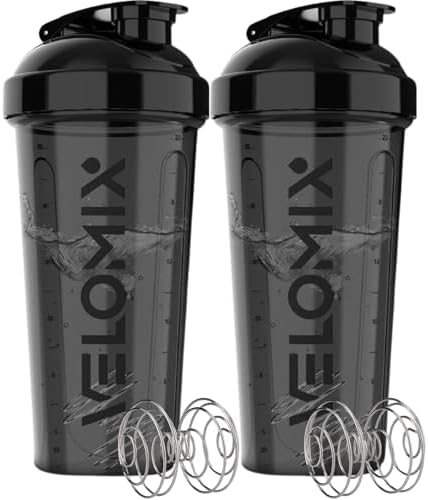 2 Pack- 28 oz Protein Shaker Bottles for Protein Mixes - 2x Wire Whisk | Leak Proof Shaker Cups for Protein Shakes | Protein Shaker Bottle Pack | Shakers for Protein Shakes - 2xBlack