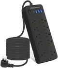 15 FT 14-in-1 Power Strips with Surge Protection 1700J,10 Outlets with 4 USB Ports (1 USB C) Long Extension Cord with Multiple Outlets 16Awg 1625W/13A Flat Plug Power Strip Protector Black
