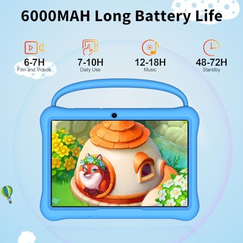 10 inch Kids Tablet, Android 13 Tabletas for Kids 2GB+64GB, Toddler Tablets with Case, 6000mAh, Bluetooth 5.0, WiFi,iWawa Pre Installed, Parental Control,Educational Games（Blue）