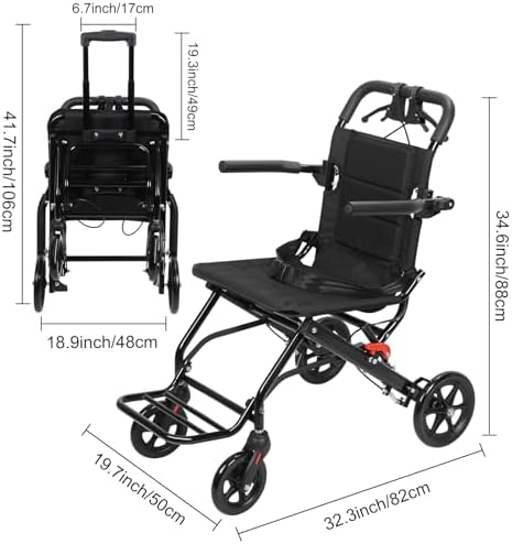 13LBS Transport Wheelchair Lightweight Foldable,Wheelchairs for Adults with Flip-up Armrest,Large Tires,Safety Belt&Shockproof Spring,Portable Wheelchair,Ideal for Seniors & Travel (Black2)