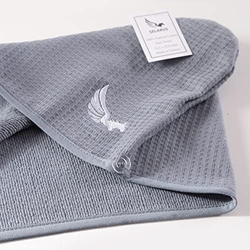 100% Turkish Cotton Hair Towel Wrap for Women,Non Microfiber,Super Absorbent,AntiFrizz,Plopping Hair Drying Waffle Bath Towels for Curly,Long&Thick Hairs,Head Wrap,2 Pack10x26inc (Grey+Grey)
