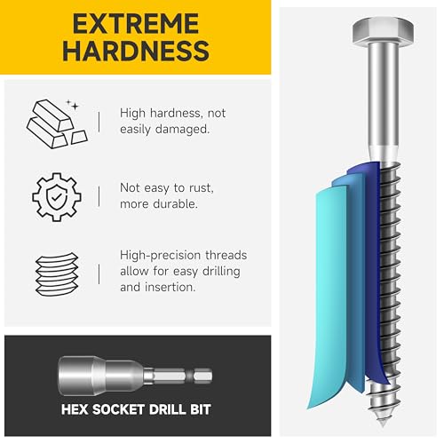 (20Sets) 5/16" x 1-1/4" Hex Head Lag Bolts, Heavy Duty Lag Screws with Washers, 304 Stainless Steel Bolts 18-8, Lag Screws Wood Screws, Partial Thread Bright Finish, 5/16 Bolt by Mywish