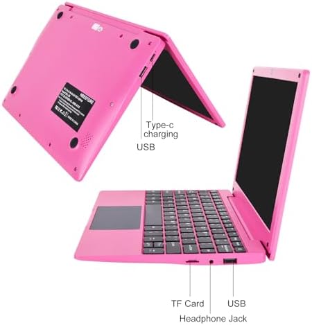 10.1Inch Laptop,Quad-Core Processor with Android 12.0 OS,2GB RAM,64GB EMMC,Built-in Camera, WiFi,USB Interface,Tpye-C Charging for Learning and Entertainment (Pink 2GB+64GB)